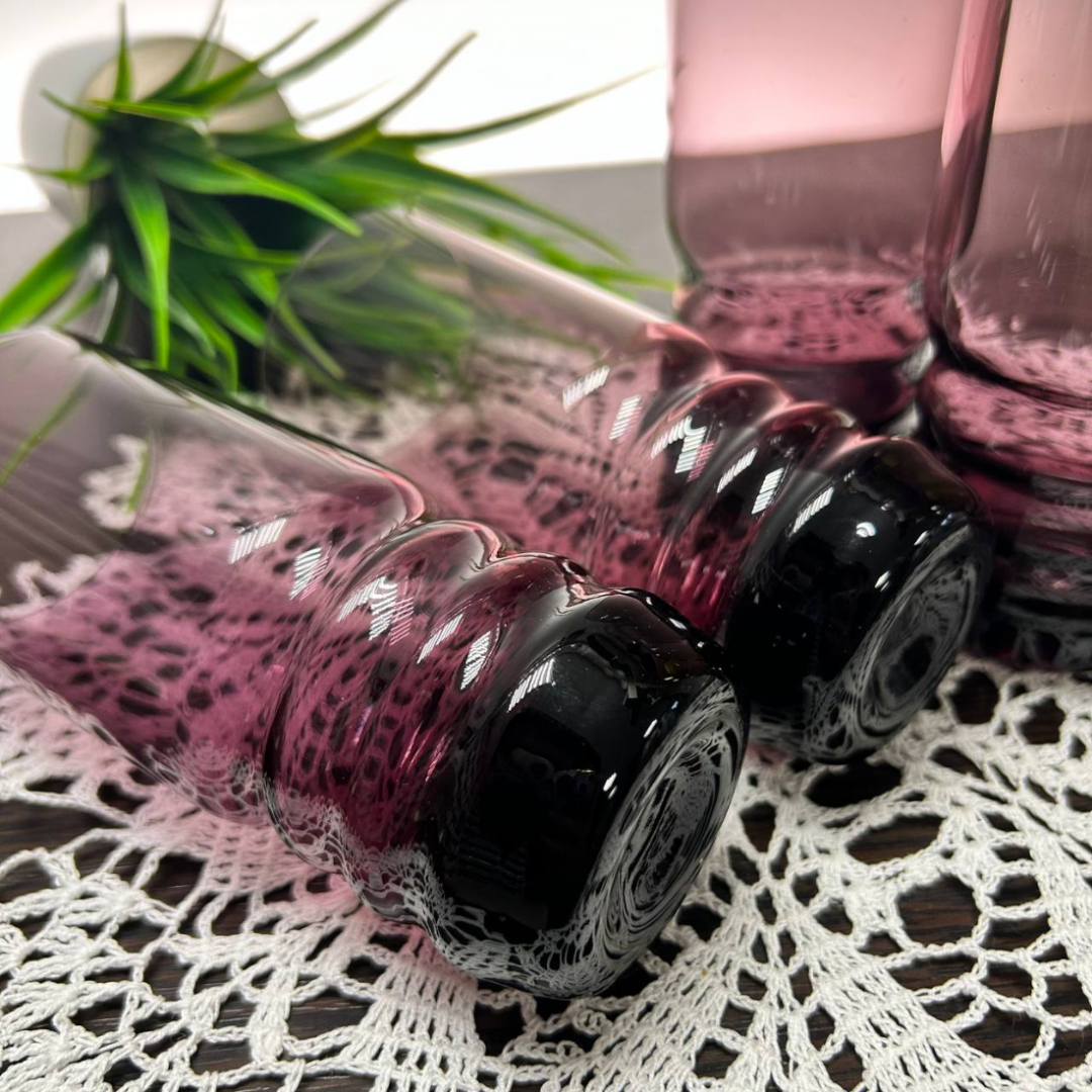 Стаканы Стрыйского СЗ. Марганцевое стекло с фактурой! Редкие! Цена за 4шт. Картинка 2